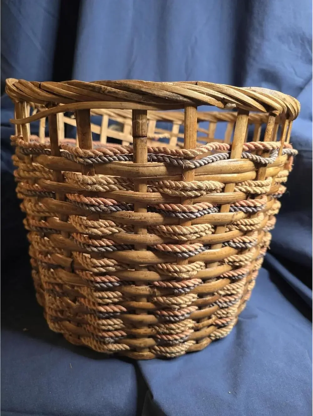 Vintage Rattan Mid-20th Century Planter Basket